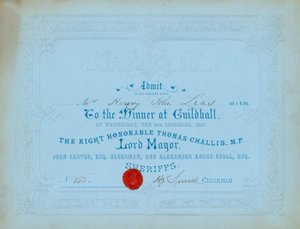 Invitasjon til middag i Guildhall, London, 8. desember 1852 av English School