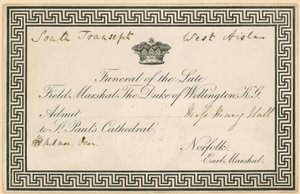 Invitasjon til begravelsen til Arthur Wellesley, hertugen av Wellington, ved St Pauls Cathedral av English School