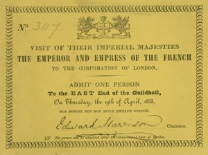 Invitasjon til besøk av deres keiserlige majesteter, keiseren og keiserinnen av franskmennene, i Guildhall, London, 19. april 1855 av English School