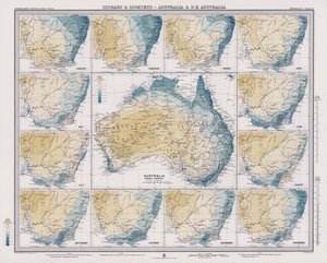 Isobarer og isohyetter, Australia og Sørøst-Australia (fargelitografi) av English School