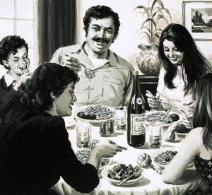 Italiensk familie spiser spaghetti til middag av English School