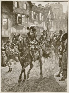 James kommer inn i Dublin etter slaget ved Boyne, illustrasjon fra Cassells Illustrated History of England (sepiafoto) av English School