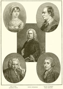 Jane Austen, Laurence Stern, Samuel Richardson, Oliver Goldsmith, Tobias Smollett av English School