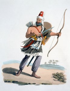 Janissary of Arabia, fra The Military Costume of Turkey, 1830 (håndfarget etsning og akvatint) av English School