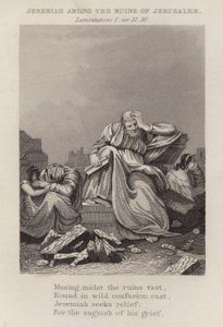 Jeremia blant ruinene av Jerusalem, Klagesangene I, ver 12 av English School
