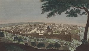 Jerusalem fra Josofats dal (farget gravering) av English School
