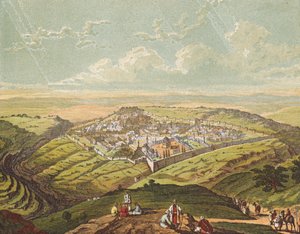Jerusalem er bygget som en by som er kompakt sammensatt (fargelitografi) av English School