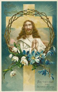 Jesus Kristus, kors og tornekrone (chromolitho) av English School