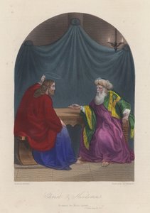 Jesus Kristus og Nikodemus (farget gravering) av English School