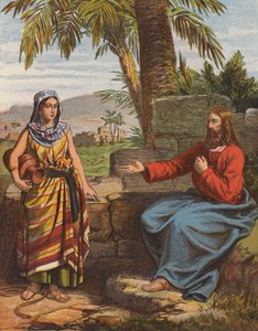 Jesus Kristus og kvinnen fra Samaria (fargelitografi) av English School