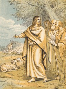 Jesus den gode hyrde (farget gravering) av English School
