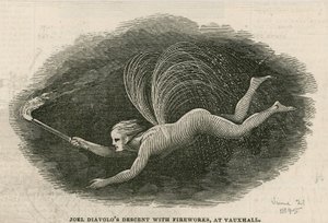 Joel Diabolos nedstigning med fyrverkeri ved Vauxhall Gardens, London av English School