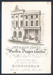 John Allin Jones, ulldraper og skredder, hattemaker og strømpebukse, handelskort av English School