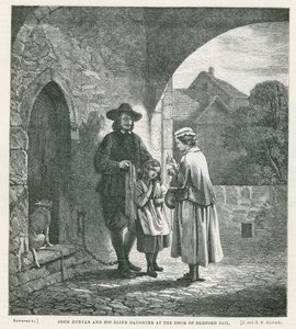 John Bunyan og hans blinde datter ved døren til Bedford fengsel av English School