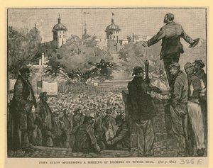 John Burns talte til et møte med havnearbeidere på Tower Hill av English School
