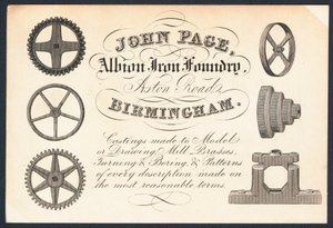 John Page, Albion Iron Foundry, handelskort av English School