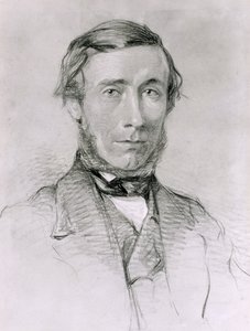 John Tyndall (1820-93) (kull forhøyet med hvitt på papir) av English School