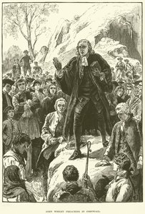 John Wesley, forkynner i Cornwall (gravering) av English School