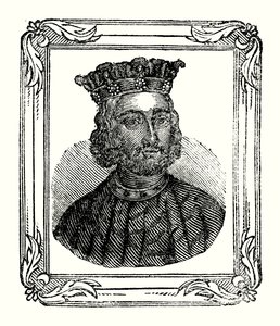 John ble født i 1167, kronet i 1199 og døde i 1216 (gravering) av English School