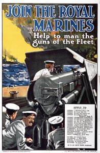 Bli med i Royal Marines - Hjelp til å bemanne flåtens våpen, rekrutteringsplakat fra første verdenskrig