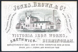 Jones, Brown & Co, Victoria Iron Works, handelskort av English School