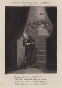 Judas forråder Kristus, Lukas XXII, ver 4 (gravering) av English School