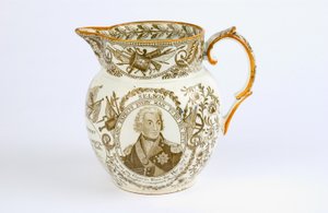 Kanne med overføringsdesign til minne om kampene og æresbevisningene til Horatio Nelson (1758–1805) ca. 1805 (lertøy) av English School