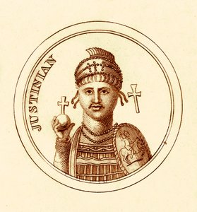 Justinian, illustrasjon fra The Universal Historical Dictionary av George Crabb, utgitt 1825 (digitalt forbedret bilde) av English School