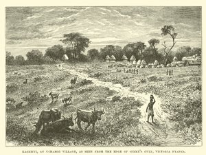Kagehyi, en Uchambi Village, sett fra kanten av Spekes Gulf, Victoria Nyanza av English School