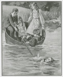 «#39;Hold deg stille! Jeg skal redde henne!#39;» (litografi) av English School