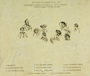 Nøkkelplate til portrett av kongefamilien i Osborne House, 1857 (se 190050) av English School