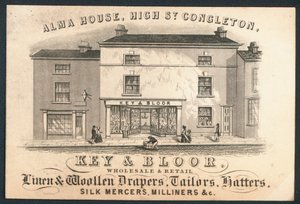 Key and Bloor, engros- og detaljhandel med lin- og ullgardiner, skreddere, hattemakere, silkemercers, fresere av English School