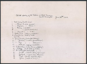 Nøkkel til et bilde av en gruppe arbeidere som presenterte adressen til kong Edward VII ved åpningen av Victoria and Albert Museum (blekk på papir) av English School