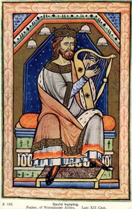 Kong David spiller harpe, Westminster Psalter (vellum) av English School