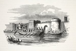 Kong Edgar rodde av åtte konger på River Dee, pub. 1800-tallet (stålgravering) av English School