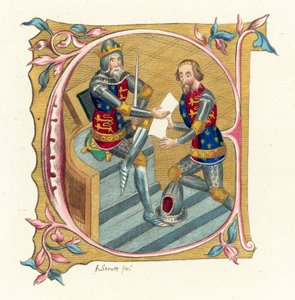 Kong Edward III og Prins Edward (farget gravering) av English School