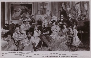 Kong Edward VII og hans familie (litho) av English School