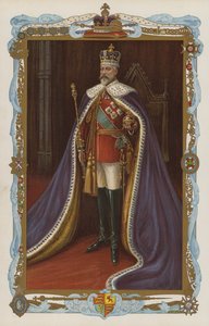 Kong Edward VII i kroningskapper (fargelitografi) av English School