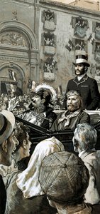Kong Emmanuel ble offentlig utropt til konge av Italia av Garibaldi av English School