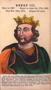 Kong Henry III (farget gravering) av English School