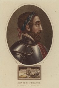 Kong Henry II av Frankrike (farget gravering) av English School