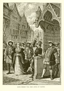 Kong Henry VIII ser Anne av Cleves (gravering) av English School