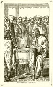 Kong John signerer Magna Charta av English School