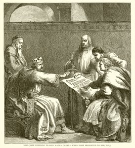Kong John nektet å tegne Magna Charta da han først ble presentert for ham, 1215 av English School