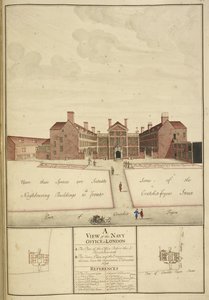 Kings 43, f.147 A View of the Navy Office, London av English School