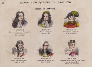 Konger og dronninger av England, og deres dynastier (farget gravering) av English School