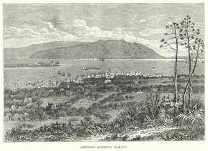 Kingston havn, Jamaica (gravering) av English School