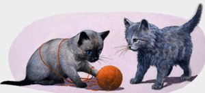 Kattunger som leker med en ullball
