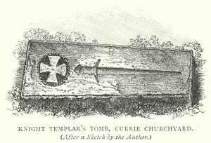 Knight Templar's Tomb, Currie Churchyard (gravering) av English School