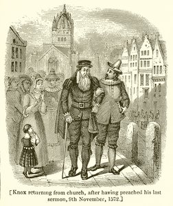 Knox på vei tilbake fra kirken etter å ha holdt sin siste preken, 9. november 1572 av English School